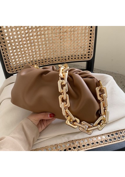 Siyah Stil Kadınlar Lüks Tasarımcı Debriyaj Çanta Çanta Sıcak Yeni Trendy Moda Bayanlar Kalın Zincir Omuz Çantası Yumuşak Pu Kadın Çanta Tote (Yurt Dışından)