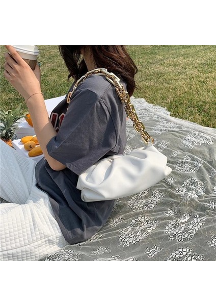 Siyah Stil Kadınlar Lüks Tasarımcı Debriyaj Çanta Çanta Sıcak Yeni Trendy Moda Bayanlar Kalın Zincir Omuz Çantası Yumuşak Pu Kadın Çanta Tote (Yurt Dışından)