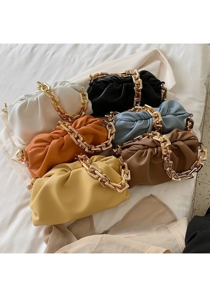 Siyah Stil Kadınlar Lüks Tasarımcı Debriyaj Çanta Çanta Sıcak Yeni Trendy Moda Bayanlar Kalın Zincir Omuz Çantası Yumuşak Pu Kadın Çanta Tote (Yurt Dışından)