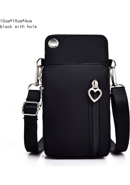 Delik Tarzı ile Siyah Kadın Moda Omuz Çantası Oxford Su Geçirmez Çanta Bilek Kılıfı Cüzdan Spor Müzik Cep Telefonu Çantası Kızlar Için Crossbody Çanta (Yurt Dışından)