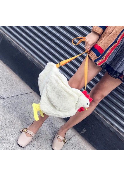 Kensen Shop Bej Bir Stil Peluş Crossbody Çanta Sevimli Cartooken Omuz Çantaları Parti Çalışma Seyahat Çantası Sevimli Bayanlar Kız Peluş Çanta Ana Kesesi (Yurt Dışından)