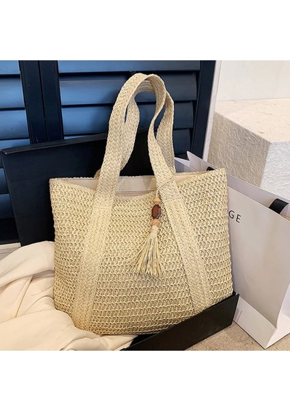 Yeşil Stil Yaz Saman Dokuma Çanta Kadın Çanta El Yapımı Rafya Plaj Boho Omuz Çantası Büyük Tote Çanta Püskül Alışveriş Çantası Bolsa (Yurt Dışından) fiyatları