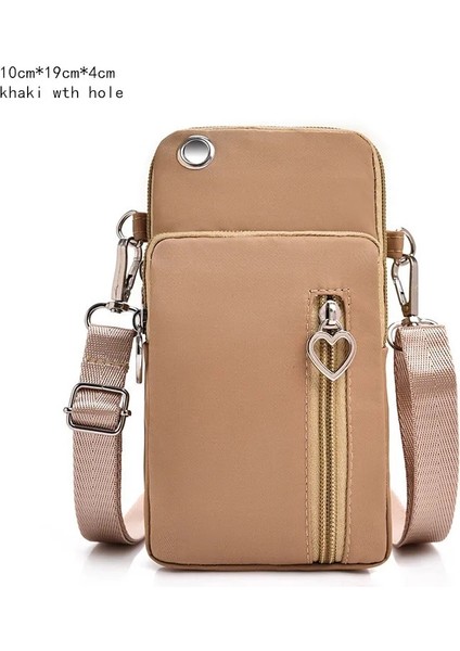 Delik Stili ile Haki Kadın Moda Omuz Çantası Oxford Su Geçirmez Çanta Bilek Kılıfı Cüzdan Spor Müzik Cep Telefonu Çantası Kızlar Için Crossbody Çanta (Yurt Dışından)