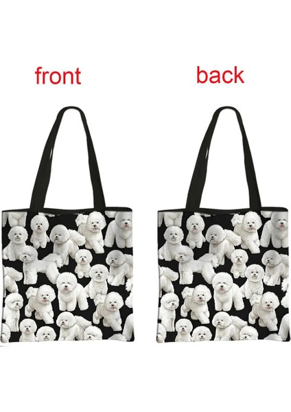 BSTDTBEACH05CW Tarzı 39CMX39CM Kawaii Bichon Frise Köpek Baskı Omuz Çantaları Kadın Çanta Rahat Kılıf Büyük Kapasiteli Alışveriş Çantası Yeniden Kullanılabilir Alışveriş Çantası (Yurt Dışından)