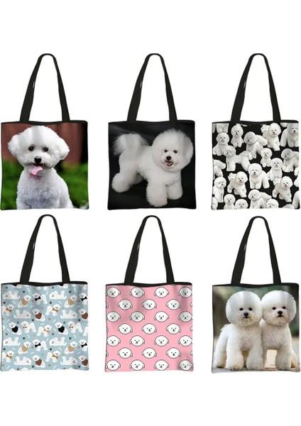BSTDTBEACH05CW Tarzı 39CMX39CM Kawaii Bichon Frise Köpek Baskı Omuz Çantaları Kadın Çanta Rahat Kılıf Büyük Kapasiteli Alışveriş Çantası Yeniden Kullanılabilir Alışveriş Çantası (Yurt Dışından) modelleri