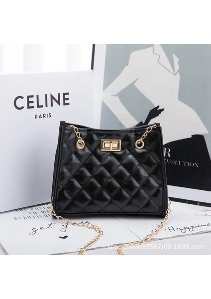 Siyah Stil Mını Kadın Çanta Yeni Kızın Çapraz Vücut Omuz Çantaları Küçük Çantalar ve Çantalar Crossbody Çanta Zincir Hediye (Yurt Dışından)