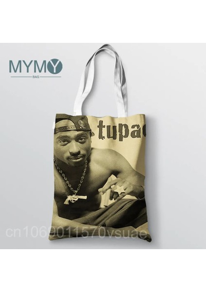 No.11 Tarzı 23X27CM-9X10.6IN Ünlü Şarkıcı Tupac Omuz Çantası Hip Hop Vintage Çanta Katlanabilir Seyahat Alışveriş Çantaları Büyük Kapasiteli Yeniden Kullanılabilir Eko Bez Çantalar (Yurt Dışından)
