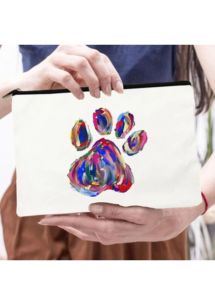W01914-TBWH-D Stili Barış Aşk Köpekler Baskı Kadın Kozmetik Çantaları Köpeğimi Seviyorum Sevimli Paws Fermuar Makyaj Çantası Seyahat Tuvalet Organizatör Çantası Büyük Kapasiteli (Yurt Dışından)