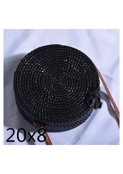 Siyah Stil Bali Adası El Dokuma Çanta Yuvarlak Çanta Tokası Rattan Hasır Çanta Satchel Rüzgar Bohemia Plaj Daire Çanta (Yurt Dışından)