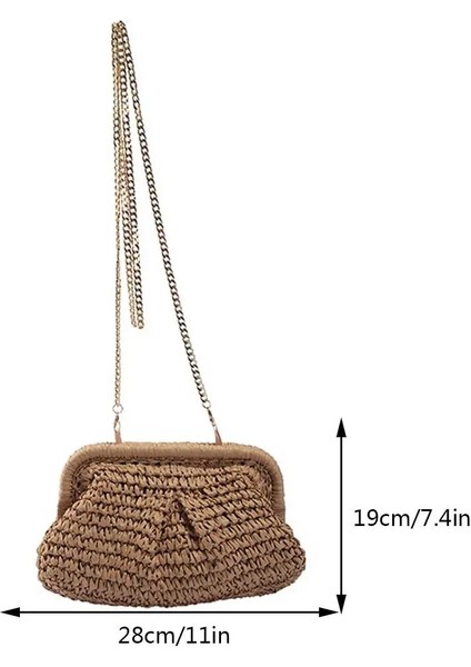 Haki Tarzı Kadın Debriyaj Çanta Hamur Hasır Çanta Kılıfı Rattan Dokuma Tote Çanta Yaz Plaj Zinciri Şeker Lüks Satchel Çanta Messenger Çanta (Yurt Dışından)