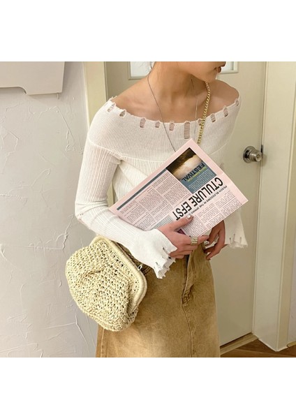 Haki Tarzı Kadın Debriyaj Çanta Hamur Hasır Çanta Kılıfı Rattan Dokuma Tote Çanta Yaz Plaj Zinciri Şeker Lüks Satchel Çanta Messenger Çanta (Yurt Dışından) fırsatları