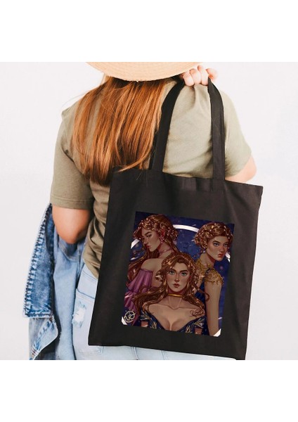 B199 Tarzı 35X40CM Sis ve Öfke Mahkemesi Dikenler ve Güller Yıldız Karikatür Kadın Kanvas Çanta Shopper Pamuk Çanta Tote Omuz Eko Alışveriş Çantaları (Yurt Dışından)