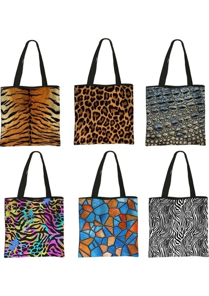 SSTDWENLU05CW Tarzı 34CMX34CM Kaplan Leopar Timsah Zebra Çizgili Baskı Omuz Çantaları Kadın Moda Çanta Seyahat Tote Çanta Bayanlar Yeniden Kullanılabilir Alışveriş Çantası (Yurt Dışından) indirimleri