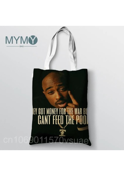 No.23 Stili 23X27CM-9X10.6IN Ünlü Şarkıcı Tupac Omuz Çantası Hip Hop Vintage Çanta Katlanabilir Seyahat Alışveriş Çantaları Büyük Kapasiteli Yeniden Kullanılabilir Eko Bez Çantalar (Yurt Dışından)