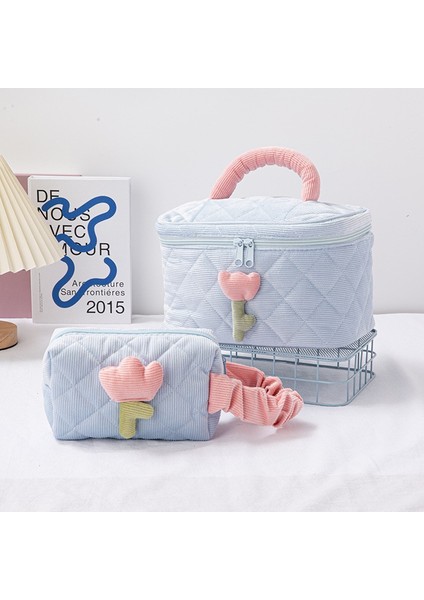Mavi Set Tarzı Purdored 1 Takım Düz Renk Çiçek Makyaj Çanta Seti Fermuar Büyük Yumuşak Kadife Kozmetik Çantası Kadın Seyahat Makyaj Güzellik Durumda Set (Yurt Dışından)