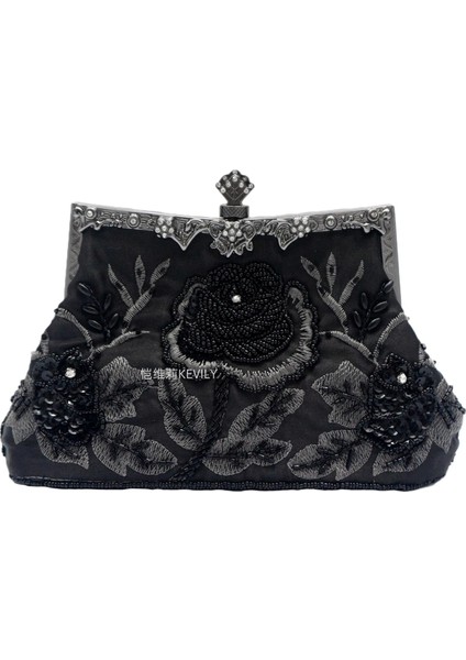 Siyah Stil Çin Tarzı El Çantası Bayan Boncuk Akşam Çanta Düğün Parti Işlemeli Çanta Retro Küçük Tote Zincir Crossbody Çanta (Yurt Dışından) fiyatları