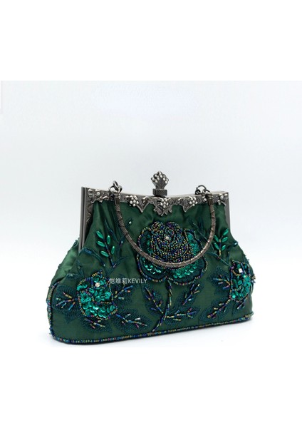 Siyah Stil Çin Tarzı El Çantası Bayan Boncuk Akşam Çanta Düğün Parti Işlemeli Çanta Retro Küçük Tote Zincir Crossbody Çanta (Yurt Dışından) modelleri