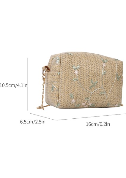 Yeşil Stil Yaz Hasır Çanta Kadınlar Için Omuz Çantası Rahat Rafya Hasır Crossbody Çanta Çiçek Baskı Zincir Çanta Boho Seyahat Vacatio (Yurt Dışından)