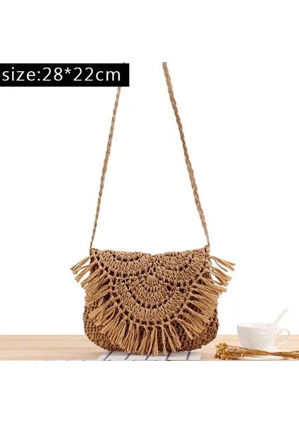 A-Kahverengi Tarzı Kadınlar Için Crossbody Çanta El Yapımı Dokuma Pu Deri Kadın Yaz Plaj Tatil Bohemia Retro Omuz Çantaları (Yurt Dışından)