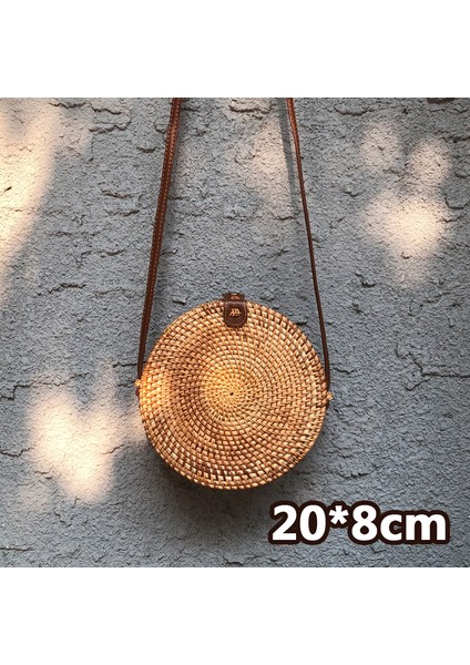 Stil 5-20X8CM Stili Hasır Plaj Çantası El Yapımı Örgü Örgü Desenli Yuvarlak Rattan Çanta Kadın Yaz Bali Bohemia Omuz Çantası Çanta (Yurt Dışından)
