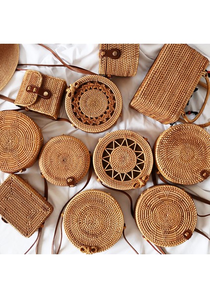 Stil 5-20X8CM Stili Hasır Plaj Çantası El Yapımı Örgü Örgü Desenli Yuvarlak Rattan Çanta Kadın Yaz Bali Bohemia Omuz Çantası Çanta (Yurt Dışından) fiyatları