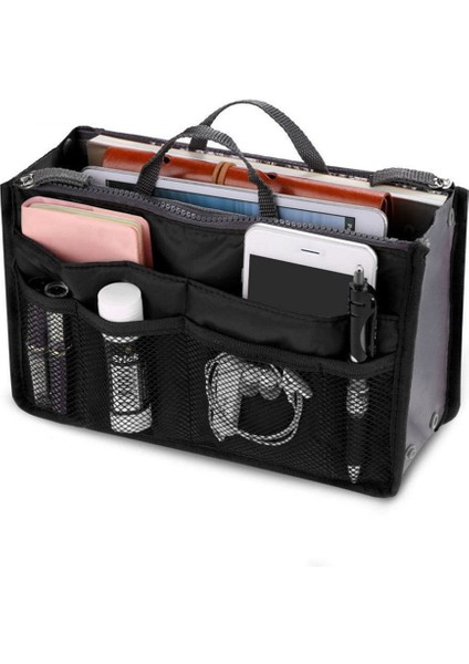 Siyah Stil Organizatör Ekleme Çantası Katlanır Saklama Torbaları Çanta Seyahat Ekleme Keçe Organizatör Çanta Moda Tote Kozmetik Çantaları Banyo (Yurt Dışından)