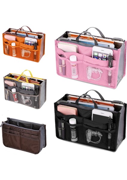 Siyah Stil Organizatör Ekleme Çantası Katlanır Saklama Torbaları Çanta Seyahat Ekleme Keçe Organizatör Çanta Moda Tote Kozmetik Çantaları Banyo (Yurt Dışından) fiyatları