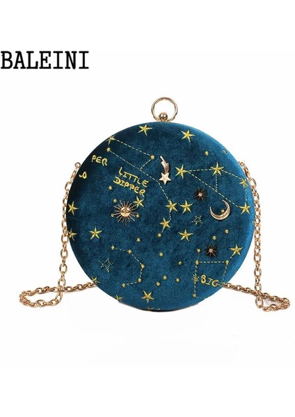 Mavi Stil 2020YILDIZLI Gökyüzü Dairesel Moda Süet Omuz Çantası Zincir Kemer Kadın Crossbody Messenger Çanta Bayan Çanta Kadın Yuvarlak Çanta (Yurt Dışından)