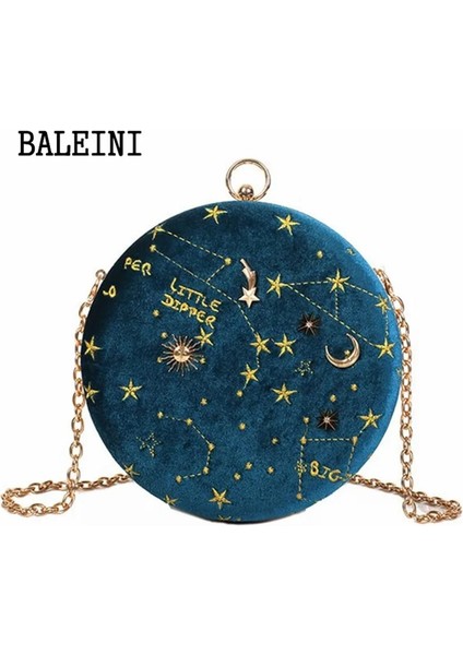 Mavi Stil 2020YILDIZLI Gökyüzü Dairesel Moda Süet Omuz Çantası Zincir Kemer Kadın Crossbody Messenger Çanta Bayan Çanta Kadın Yuvarlak Çanta (Yurt Dışından) fiyatları