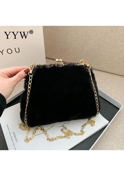 Siyah Stil Altın Zincir Kürklü Kadın Omuz Çantaları Lüks Taklit Kürk Crossbody Messenger Çanta Küçük Çanta Tasarımcısı Yumuşak Peluş Çanta Yeni (Yurt Dışından)