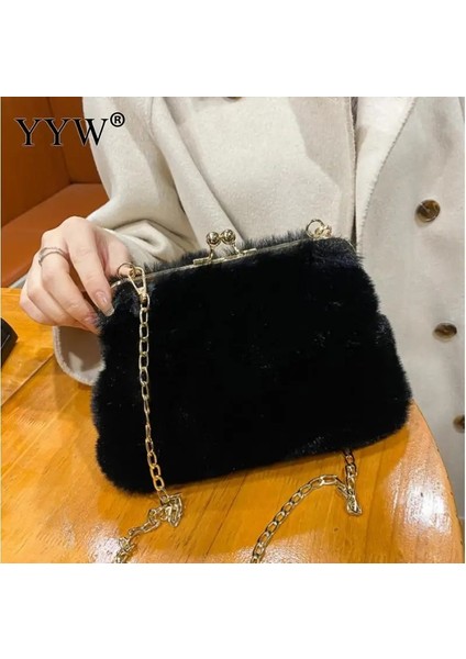Siyah Stil Altın Zincir Kürklü Kadın Omuz Çantaları Lüks Taklit Kürk Crossbody Messenger Çanta Küçük Çanta Tasarımcısı Yumuşak Peluş Çanta Yeni (Yurt Dışından) modelleri