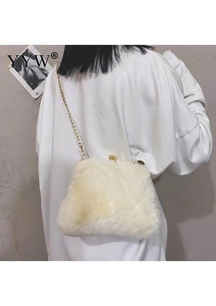 Siyah Stil Altın Zincir Kürklü Kadın Omuz Çantaları Lüks Taklit Kürk Crossbody Messenger Çanta Küçük Çanta Tasarımcısı Yumuşak Peluş Çanta Yeni (Yurt Dışından) indirimleri