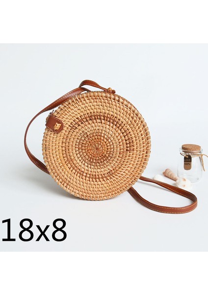 PIKOU18X8CM Tarzı Dokuma Kamış Örgü Çanta Yuvarlak Hasır Omuz Çantası Küçük Plaj Çantaları Kadın Yaz Hollow El Yapımı Messenger Crossbody Çanta (Yurt Dışından)