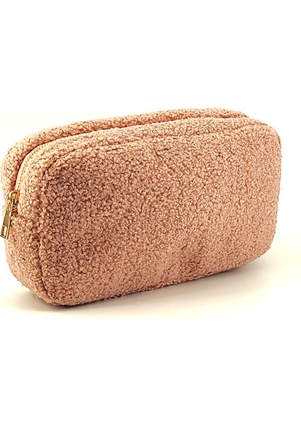 Pembe Tarzı Xl Boyutu Teddy Kadife Kozmetik Çantası Fermuar Terry Peluş Kaşmir Seyahat Tuvalet Makyaj Çantası Kalem Kılıfı Kozmetik Düzenleyici Depolama Parti Hediye (Yurt Dışından)