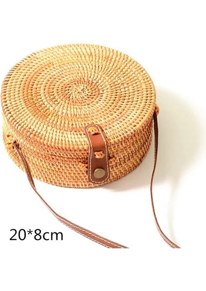 No.5 Tarzı Gusure Dokuma Kamış Örgü Çanta Yuvarlak Hasır Omuz Çantası Küçük Plaj Çantaları Kadın Yaz Hollow El Yapımı Messenger Crossbody Çanta (Yurt Dışından)