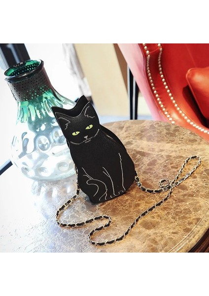 Kara Kedi Stili Sevimli Siyah Kedi Zincirleri Kadın Omuz Çantaları Tasarımcı Postacı Çantası Lüks Pu Deri Crossbdoy Çanta Bayan Harajuku Küçük Çantalar Kesesi (Yurt Dışından)