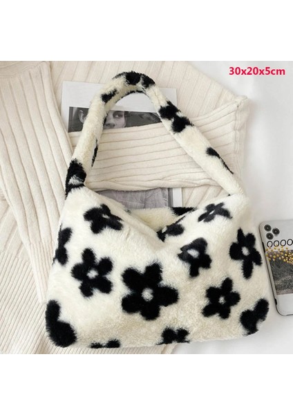 30X20X5CM Stili 2021 Ins Moda Kadın Çiçek Desenli Omuz Çantaları Kadın Kış Peluş Koltukaltı Çantaları Faux Kürk Çanta Kürklü Kabarık Bez Çantalar (Yurt Dışından)