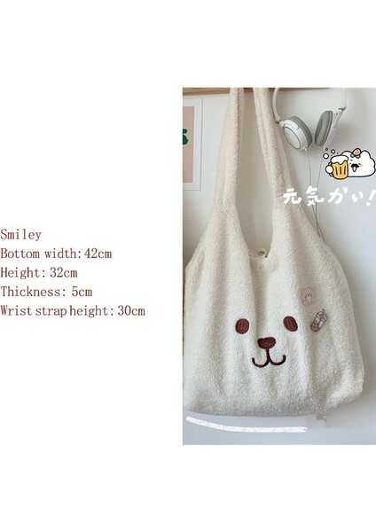 Gülen Stil Peluş Tote Çanta Alışveriş Çanta Wome Sonbahar Kış Kızlar Için Rahat Sevimli Kiraz Nakış Lmitasyon Yün Eko Omuz Çantaları (Yurt Dışından)