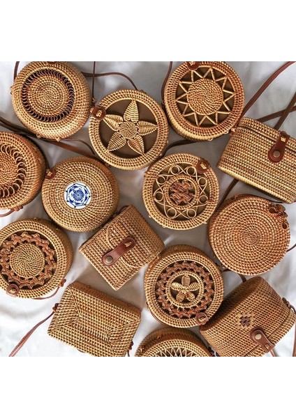 LOUKONG20X8 Stili 20X8CM Daire El Dokuması Kadın Postacı Çantaları Yuvarlak Retro Rattan Hasır Plaj Crossbody Çanta Li Bolsa Masculina (Yurt Dışından) fiyatları