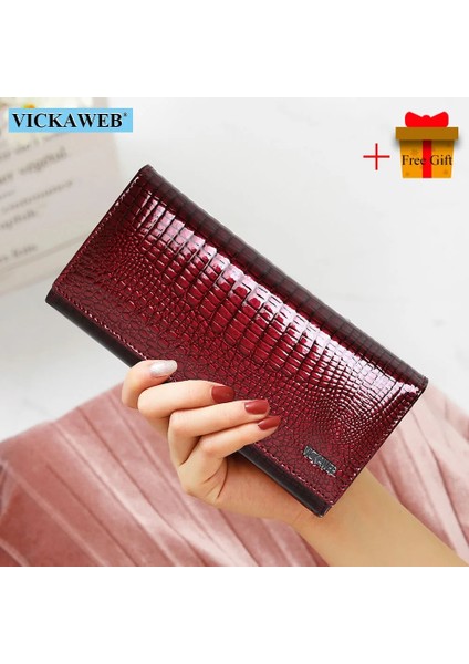 Pembe Cüzdan Stili Ücretsiz Hediye Manyetik Çile Cüzdan Kadın Hakiki Deri Bozuk Para Cüzdanı Bayanlar Uzun Moda Cüzdan Kadın Çantalar Kart Tutma Para Çantası (Yurt Dışından)