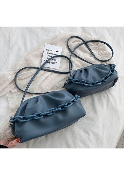 Küçük Mavi Stil 28X17X9CM 2022 Retro Kadın Köfte Messenger Çanta Tasarımcı Zinciri Yeni Moda Bulut Kadın Crossbody Omuz Çantası Gelgit Çanta Debriyaj Çanta (Yurt Dışından)
