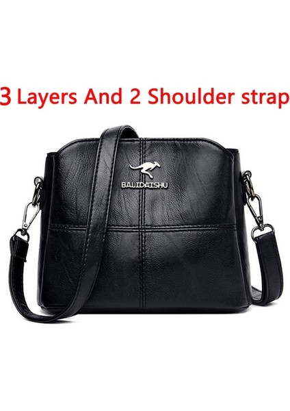 3 Katman Siyah Stil Kadın Nakış Tote Çanta Yüksek Li Deri Bayan Çanta Kadın Omuz Çantası Kadınlar Için Küçük Crossbody Çanta Ana Kesesi (Yurt Dışından)