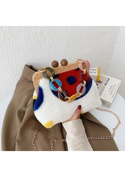 Resim Üç Tarzı Ahşap Klip Sonbahar ve Kış Peluş Çanta Woma Yeni Tasarımcı Kore Akrilik Zincir Omuz Crossbody Çanta Debriyaj Kadın (Yurt Dışından) fırsatları