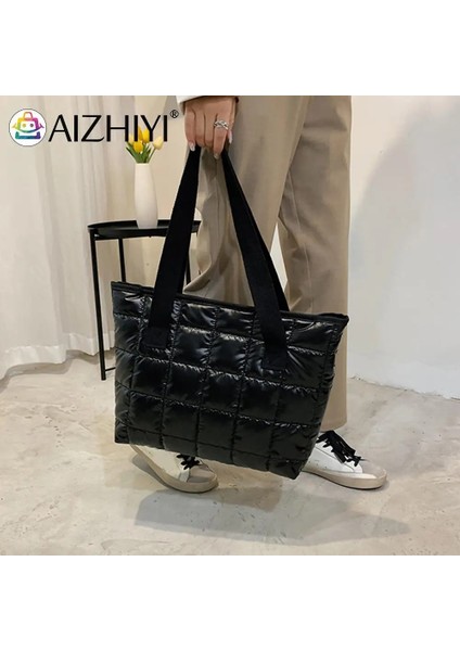 No.12 Tarzı Moda Büyük Tote Yastıklı Çanta Tasarımcısı Kapitone Kadın Omuz Çantaları Lüks Naylon Uzay Pamuk Crossbody Çanta Kış Renk Çanta (Yurt Dışından)