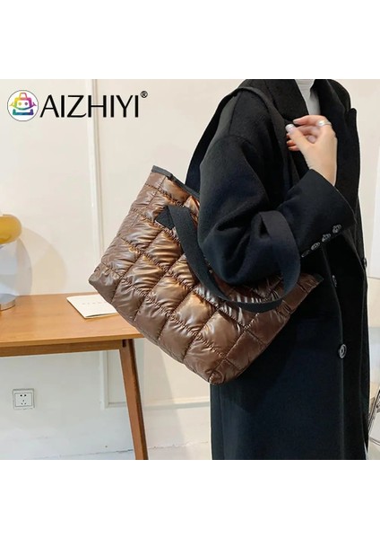 No.12 Tarzı Moda Büyük Tote Yastıklı Çanta Tasarımcısı Kapitone Kadın Omuz Çantaları Lüks Naylon Uzay Pamuk Crossbody Çanta Kış Renk Çanta (Yurt Dışından)