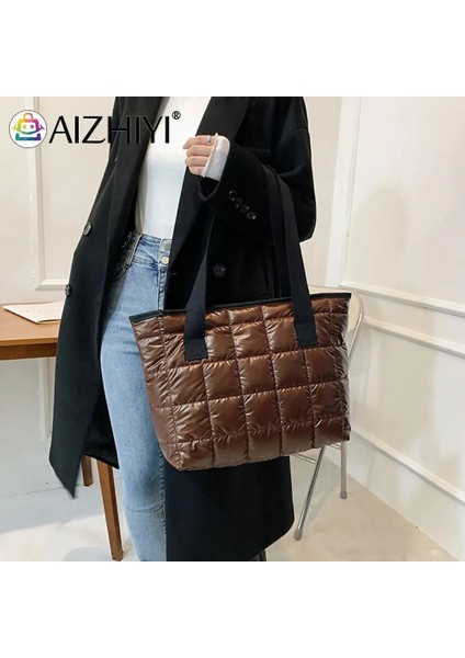 No.12 Tarzı Moda Büyük Tote Yastıklı Çanta Tasarımcısı Kapitone Kadın Omuz Çantaları Lüks Naylon Uzay Pamuk Crossbody Çanta Kış Renk Çanta (Yurt Dışından)