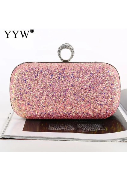 Pembe Stil Pullu Akşam Debriyaj Çanta Kadın Crossbody Omuz Çantaları Parti Ziyafet Manşonları Moda Mini Bayan Düğün Glitter Çanta Cüzdan (Yurt Dışından)