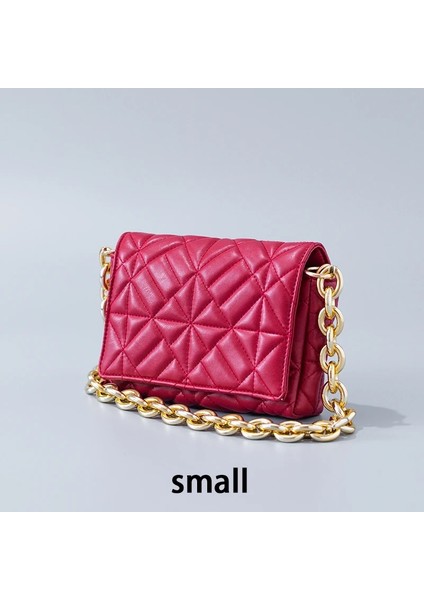 B Kırmızı Tarzı Plastik Zincir Kadınlar Için Moda Tasarım Omuz Çantası Pu Deri Crossbody Çanta Bayan Küçük Çanta Çanta Tasarım Messenger Çanta Küçük Flap (Yurt Dışından)