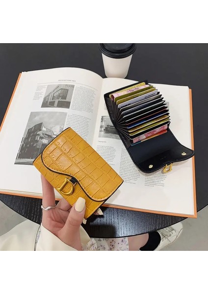 Sarı Kart Sahibinin Stili Küçük Kart Çanta Kadın Yeni Moda Retro D-Şekilli Toka Kart Sahibinin Kredi Kartı Sahibinin Küçük Bozuk Para Cüzdanı (Yurt Dışından)