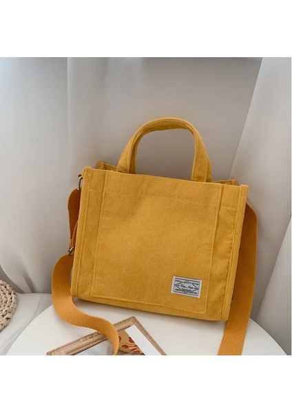 Sarı Stil Kadın Omuz Çantası Alışveriş Merkezi Tote Çanta Kız Moda Çanta Düz Renk Alışveriş Çantası Vintage Basit Kitap Kadife Crossbody Çanta (Yurt Dışından)